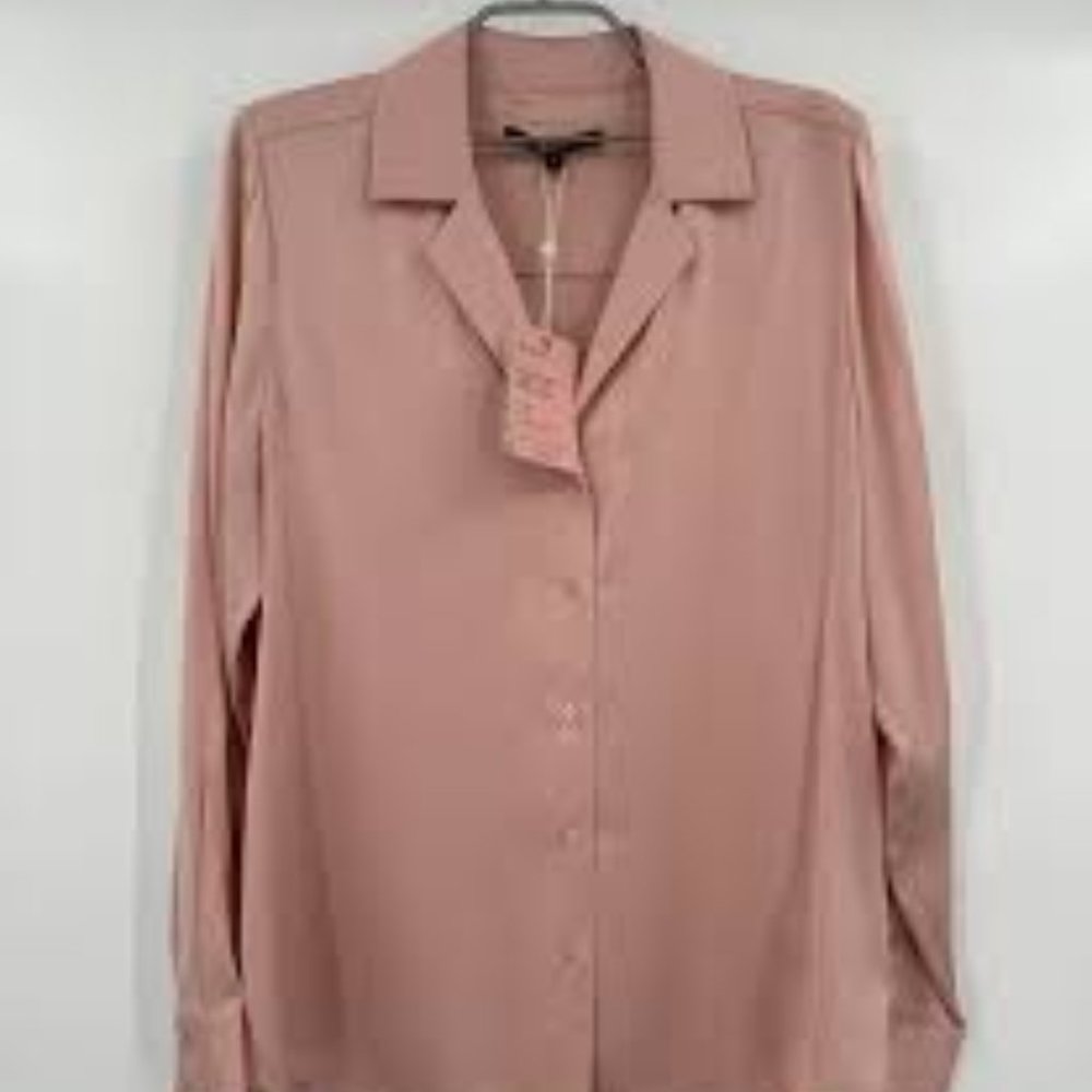 Quince Washable Stretch Silk Notch Collared Blouse - Coastal Pink/XS